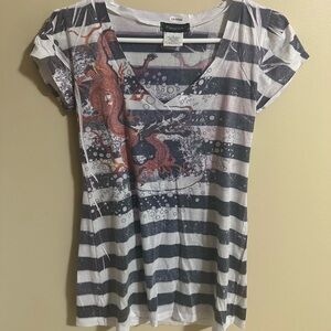 Fleurish Black and White Striped Dragon Tee
